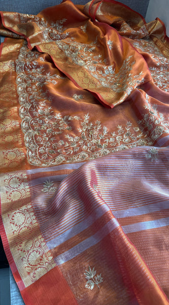 Tissue Handloom Banarasi Silk Saree with Kasab & Kutdana Work