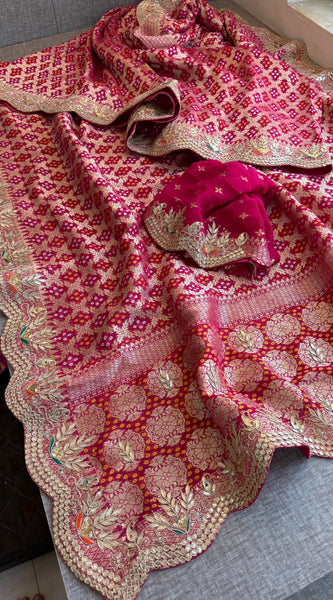 Munga Silk Banarasi Saree with Pearl, Resham & Kutdana