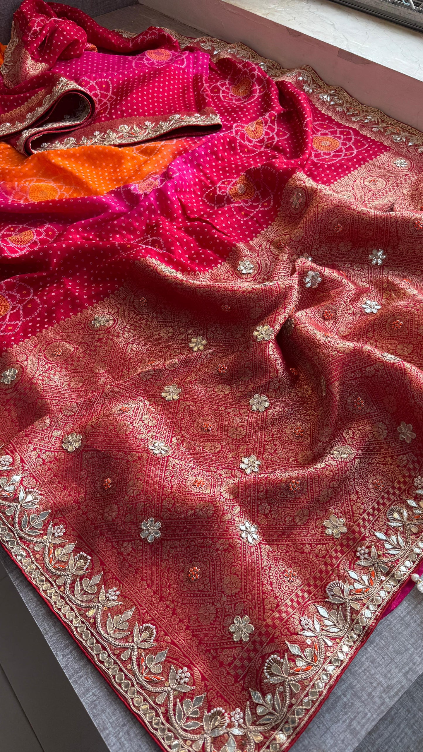 Munga Silk Banarasi Saree with Pearl, Resham & Kutdana