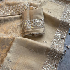 Tissue Handloom Banarasi Silk Saree with Gotapatti & Pearl