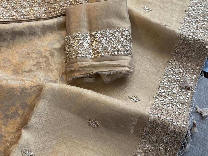 Tissue Handloom Banarasi Silk Saree with Gotapatti & Pearl