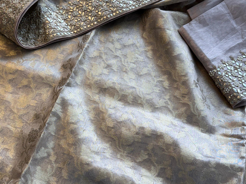 Tissue Handloom Banarasi Silk Saree with Gotapatti & Pearl