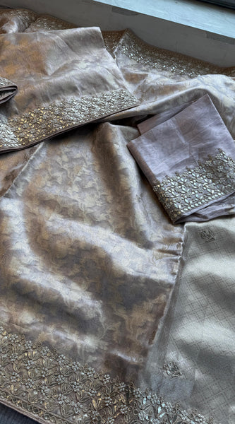 Tissue Handloom Banarasi Silk Saree with Gotapatti & Pearl