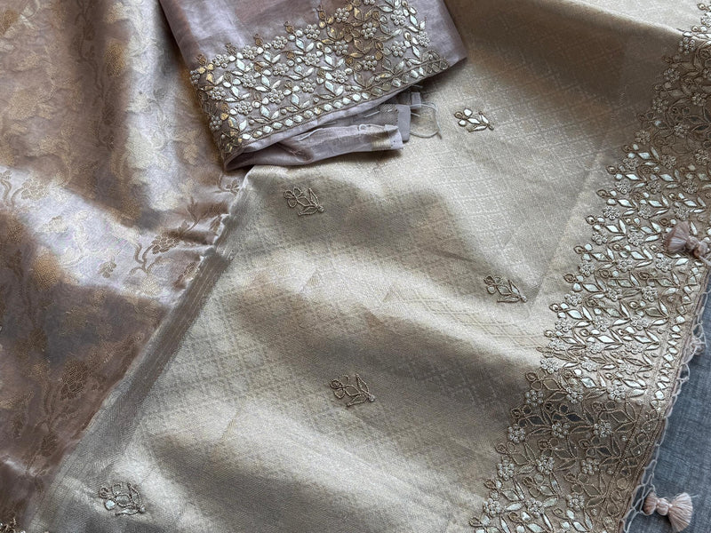Tissue Handloom Banarasi Silk Saree with Gotapatti & Pearl