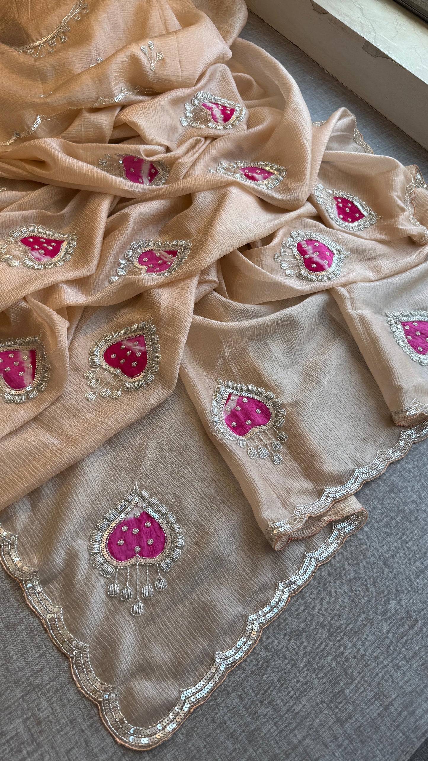 Tissue Handloom Banarasi Silk Saree with Pearl & Gotapatti