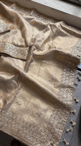 Tissue Handloom Banarasi Silk Saree with Pearl & Gotapatti