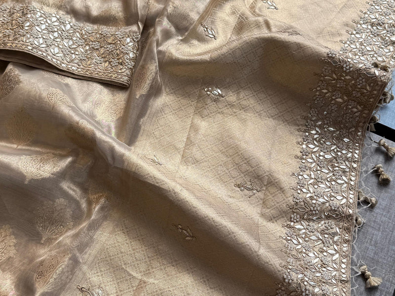 Tissue Handloom Banarasi Silk Saree with Pearl & Gotapatti