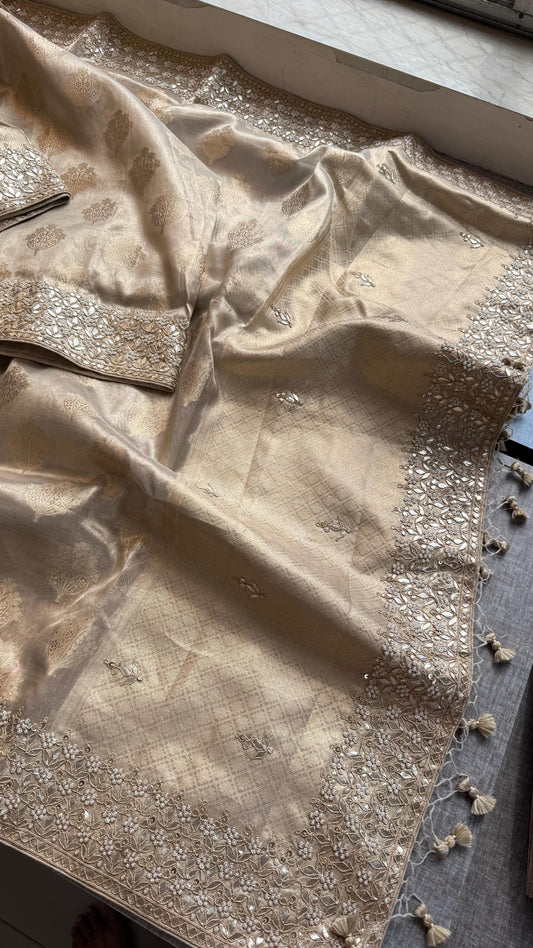 Tissue Handloom Banarasi Silk Saree with Pearl & Gotapatti