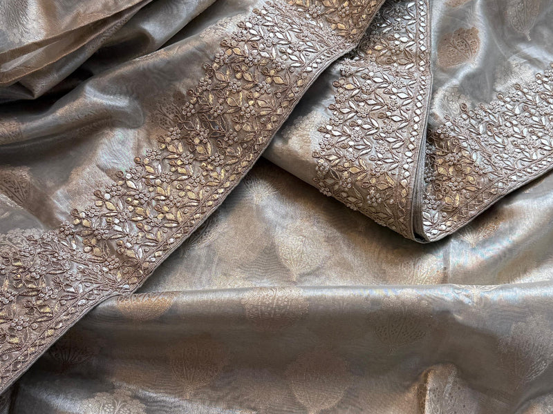 Tissue Handloom Banarasi Silk Saree with Pearl & Gotapatti