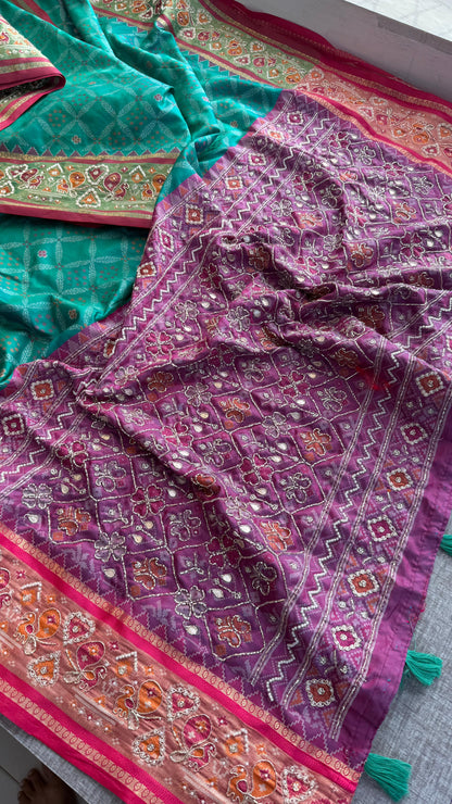 Patola Munga Banarasi Silk Saree with Zardozi & Pearl Work