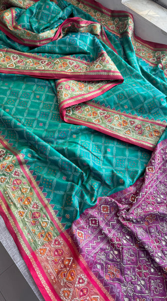 Patola Munga Banarasi Silk Saree with Zardozi & Pearl Work