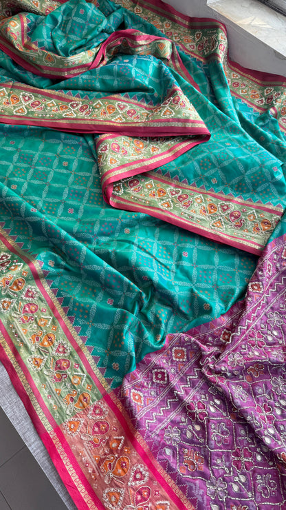 Patola Munga Banarasi Silk Saree with Zardozi & Pearl Work