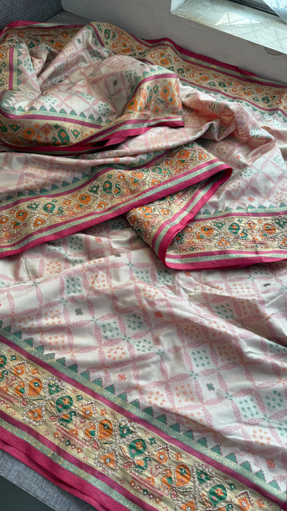 Patola Munga Banarasi Silk Saree with Zardozi & Pearl Work