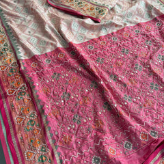 Patola Munga Banarasi Silk Saree with Zardozi & Pearl Work