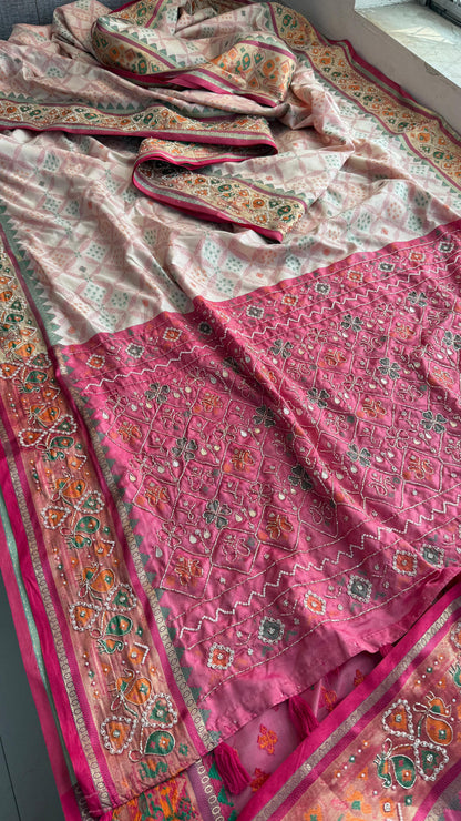 Patola Munga Banarasi Silk Saree with Zardozi & Pearl Work