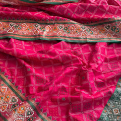 Patola Munga Banarasi Silk Saree with Zardozi & Pearl Work