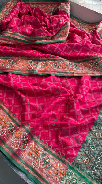Patola Munga Banarasi Silk Saree with Zardozi & Pearl Work
