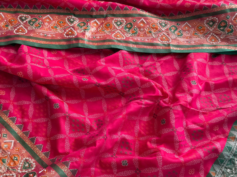 Patola Munga Banarasi Silk Saree with Zardozi & Pearl Work