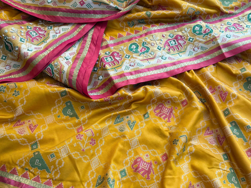 Patola Munga Banarasi Silk Saree with Zardozi & Pearl Work