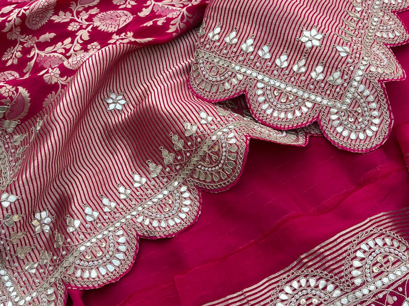 Khaddi Georgette Banarasi Saree with Pearl & Gotapatti Work