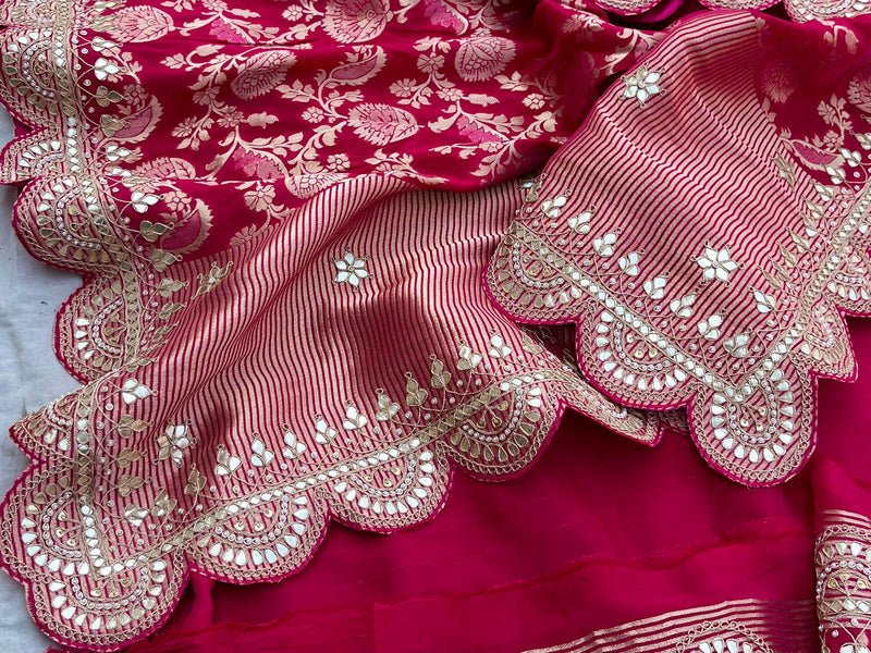 Khaddi Georgette Banarasi Saree with Pearl & Gotapatti Work