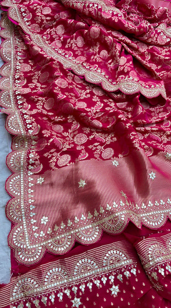 Khaddi Georgette Banarasi Saree with Pearl & Gotapatti Work