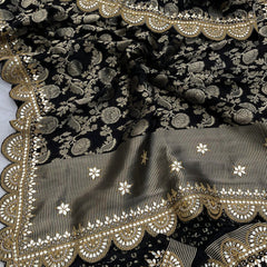 Khaddi Georgette Banarasi Saree with Pearl & Gotapatti Work