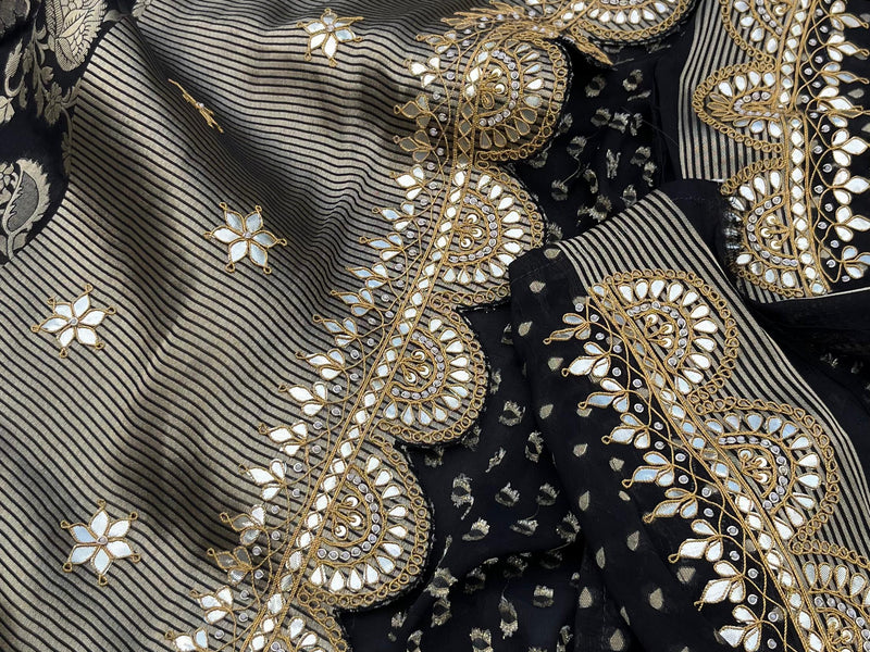 Khaddi Georgette Banarasi Saree with Pearl & Gotapatti Work