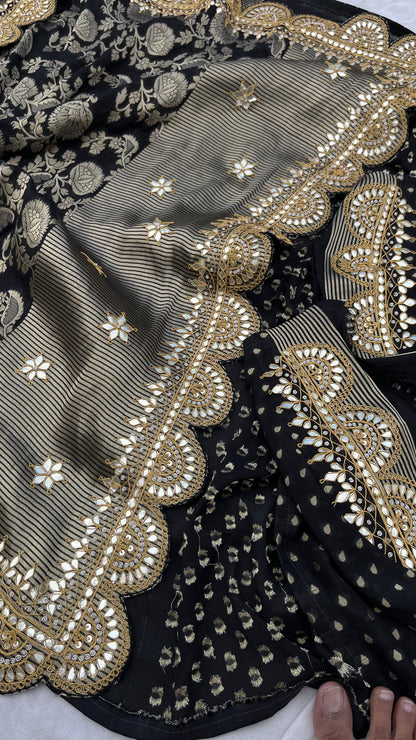 Khaddi Georgette Banarasi Saree with Pearl & Gotapatti Work