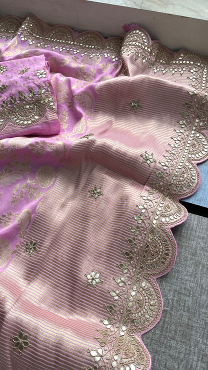 Khaddi Georgette Banarasi Saree with Pearl & Gotapatti Work