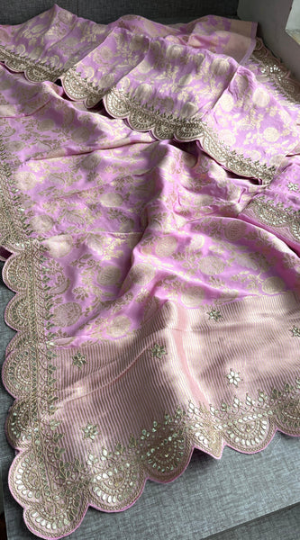 Khaddi Georgette Banarasi Saree with Pearl & Gotapatti Work
