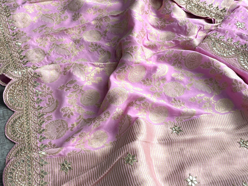Khaddi Georgette Banarasi Saree with Pearl & Gotapatti Work