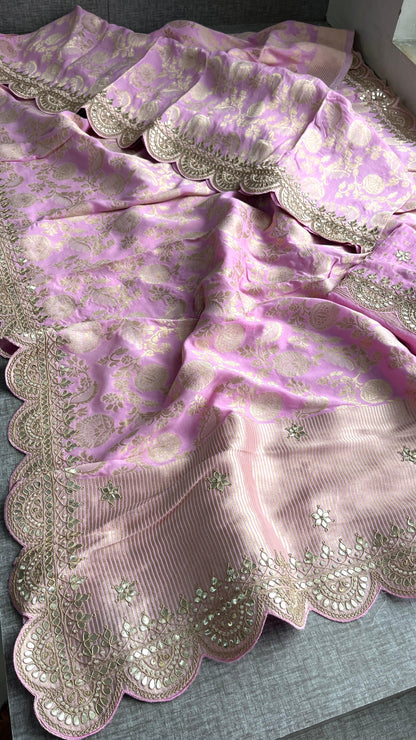 Khaddi Georgette Banarasi Saree with Pearl & Gotapatti Work