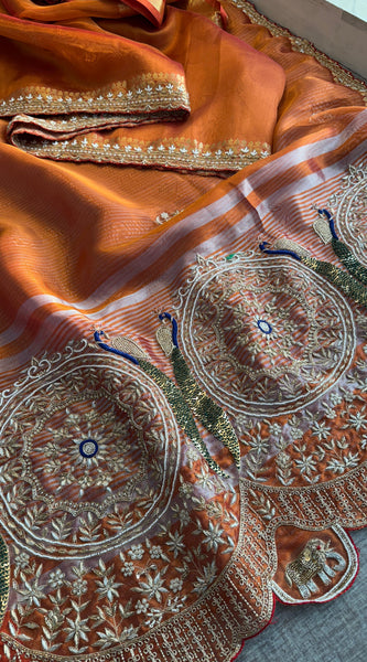 Pure Tissue Banarasi Silk Saree | Zardozi & Kutdana Work