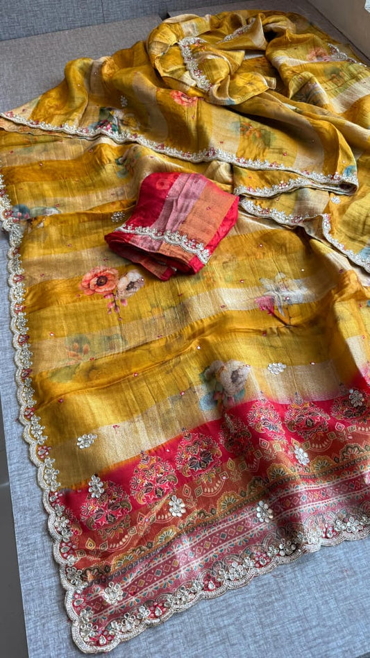 100% Pure Soft Tissue Munga Silk Saree