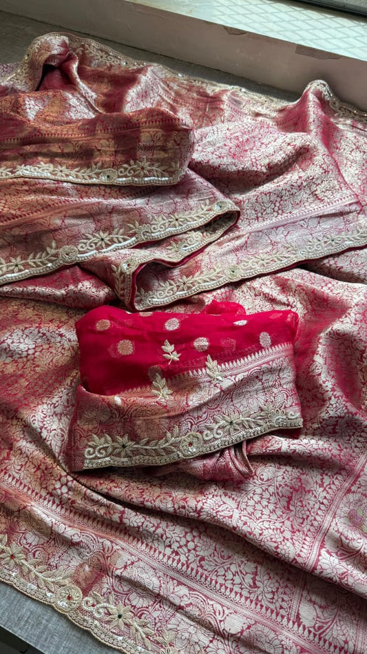 Elegant Pure Khaddi Georgette Banarasi Saree with Blouse