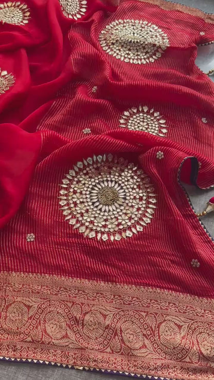 Munga Silk Banarasi Saree with Anchor, Pearl & Zardozi