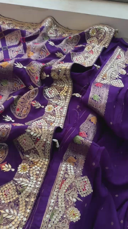 Crepe Banarasi Silk Saree with Gotapatti & Pearl Work
