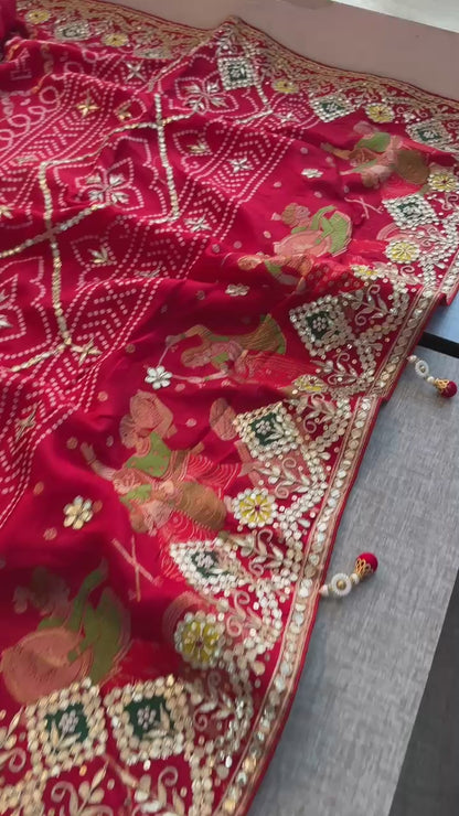 Crepe Banarasi Silk Saree with Gotapatti & Pearl Work