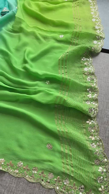 Chinon Crepe Saree with Kasab & Gotapatti Embroidery