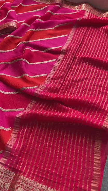 Elegant Pure Chinon Crepe Saree with Banarasi Weaving