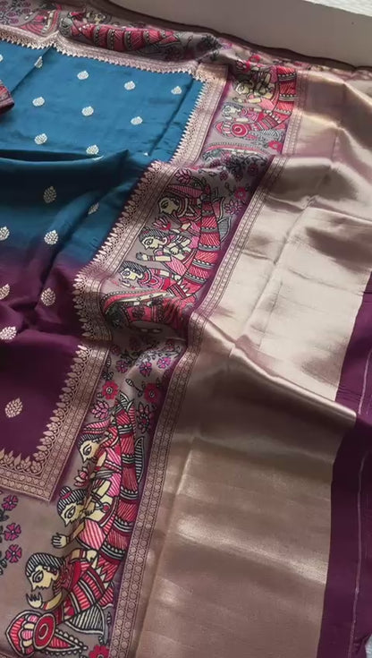Luxurious Silver Banarasi Weave Satin Crepe Saree