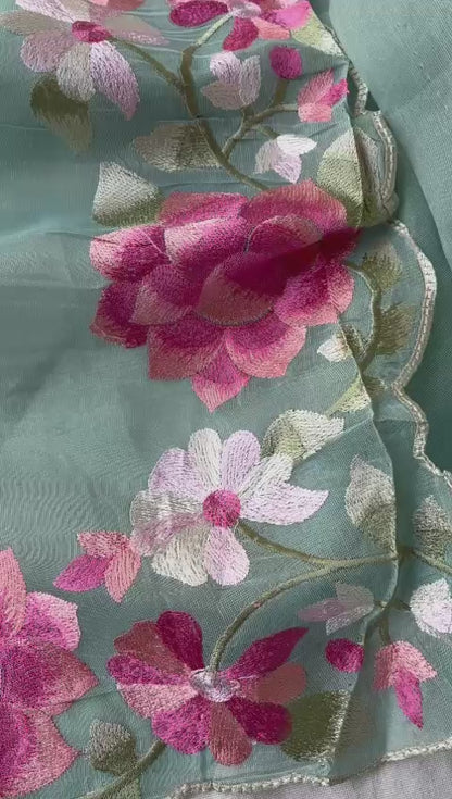 Soft Linen Saree with Multicolor Embroidered Highlights