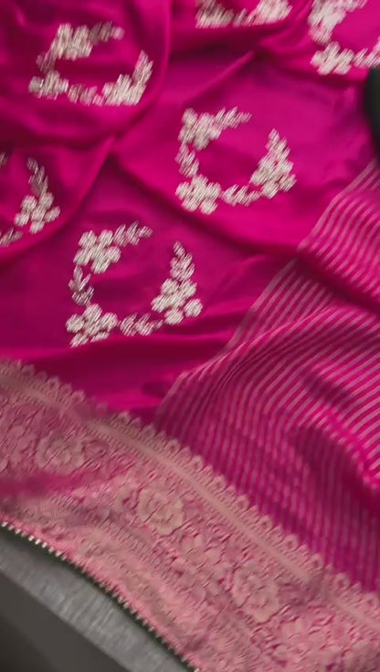 Pure Munga Silk Banarasi Saree with Zardozi, Kutdana & Pearl Work