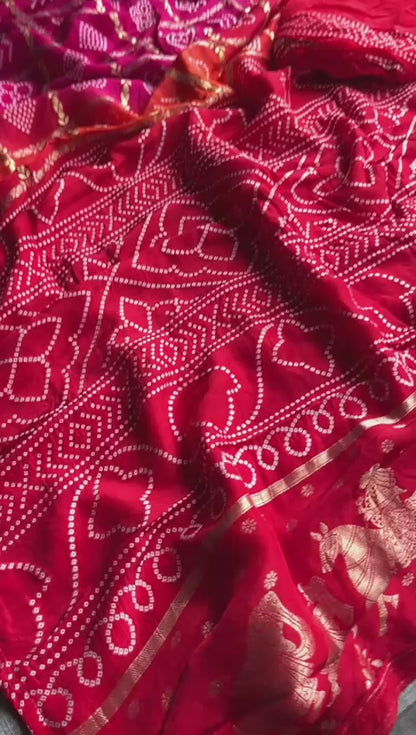 Pure Crepe Silk Saree with Bandhani Banarasi Weaving