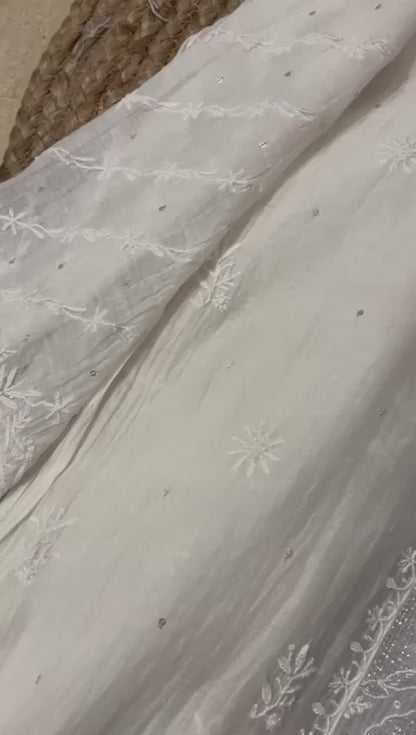 Pure Mul Chanderi Kurta Dupatta Set with Sequin & Katdana Embellishments