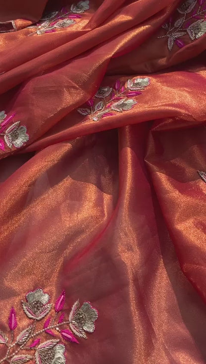 Handloom Zari Tissue Silk Saree with Zardozi, Pearl & Sequins Work