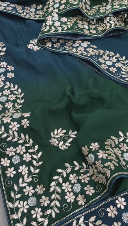 Pure Munga Silk Saree with Gotapatti, Zardozi, Kutdana and Pearl Work