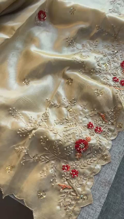 Handloom Zari Tissue Silk Saree with Zardozi, Sequins & Pearl Work