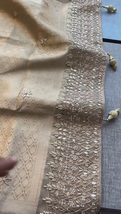 Pure Soft Tissue Handloom Banarasi Saree with Zardozi, Gotapatti & Pearl Work